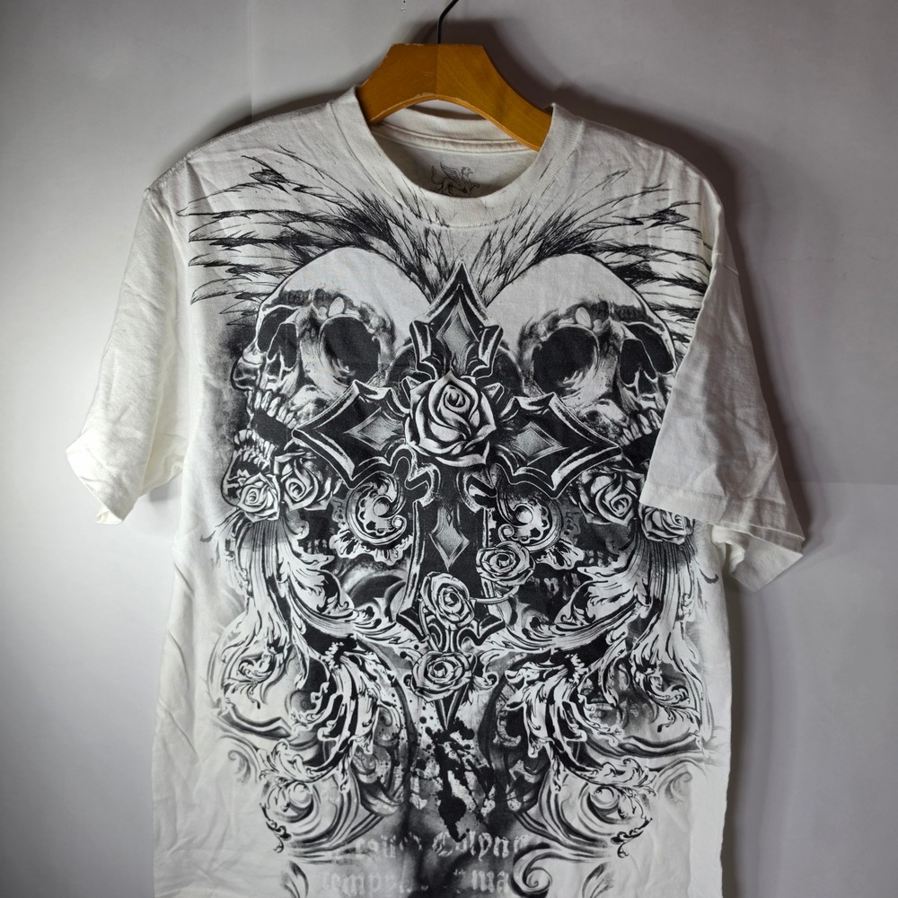 Chemistry Shirt Mens Large White Graphic Tee Gothic Skull Cross Y2K Grunge L